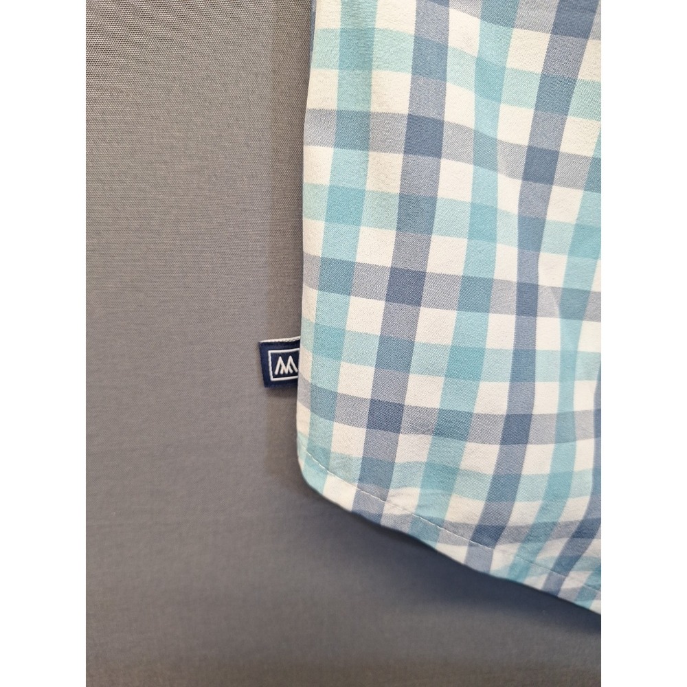 Mizzen‎ + Main Leeward Men's Large Trim Fit Aqua Grey White Check  Button Down - Picture 6 of 10